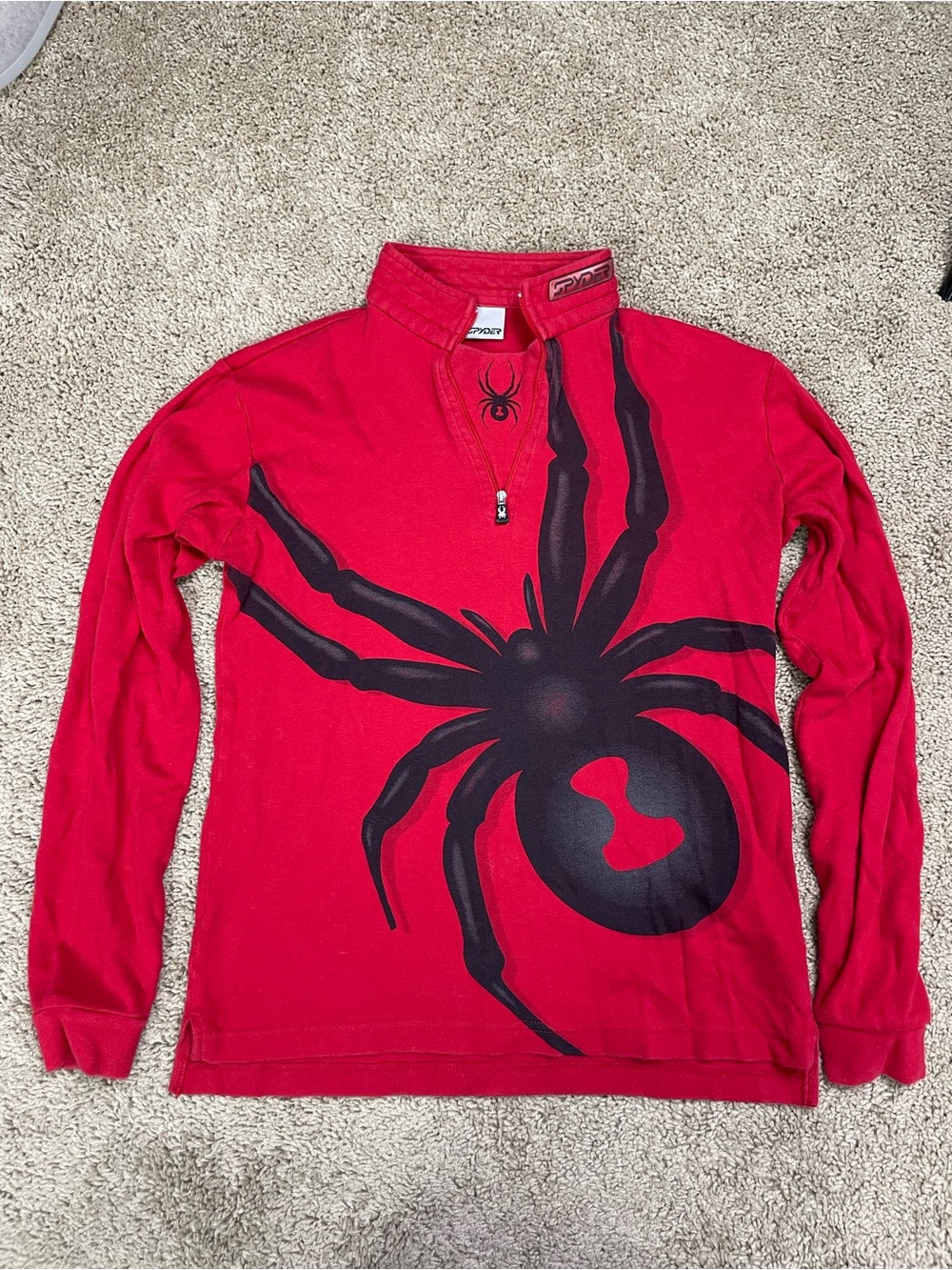 Spyder Red Long Sleeve Tee with Large Black‎ Spider Graphic